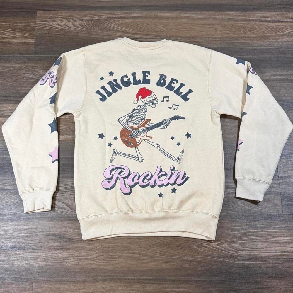 Jingle Bell Rockin' Christmas Cotton Crewneck Sweatshirt with skeleton